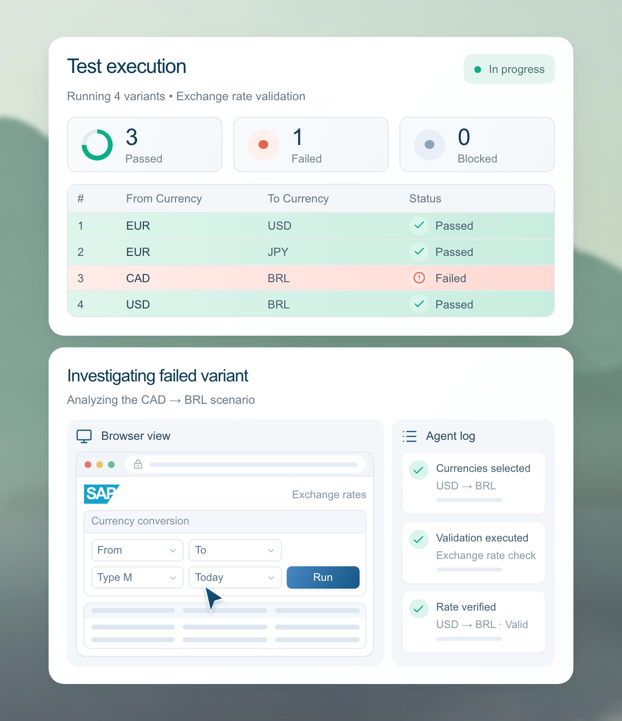 End-to-end SAP test execution and investigation